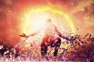 man rising from ashes